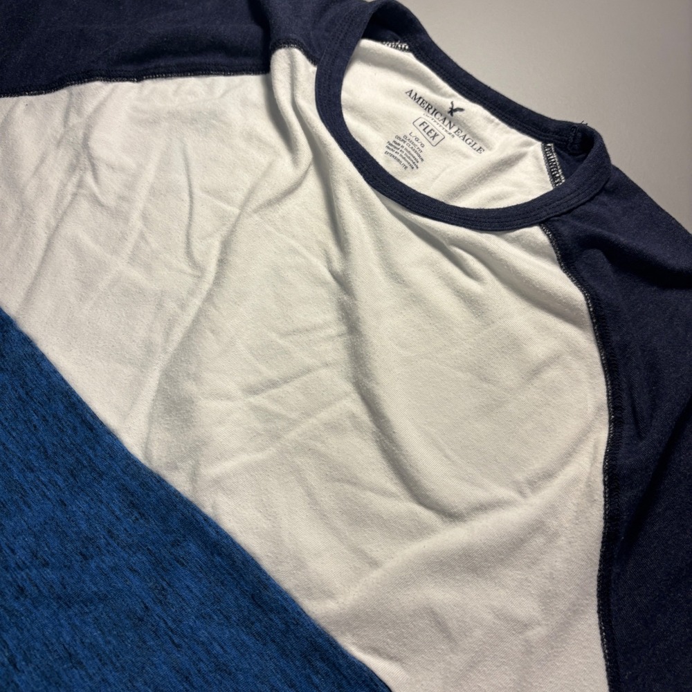 American Eagle Outfitters‎ FLEX Raglan T-Shirt Mens Large Blue White